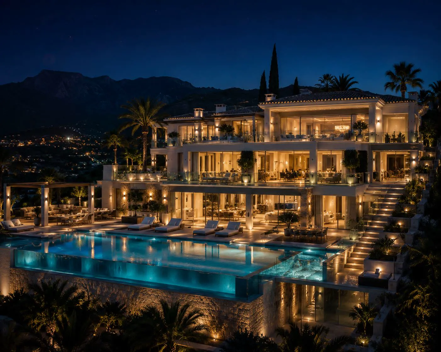 La misma villa de noche